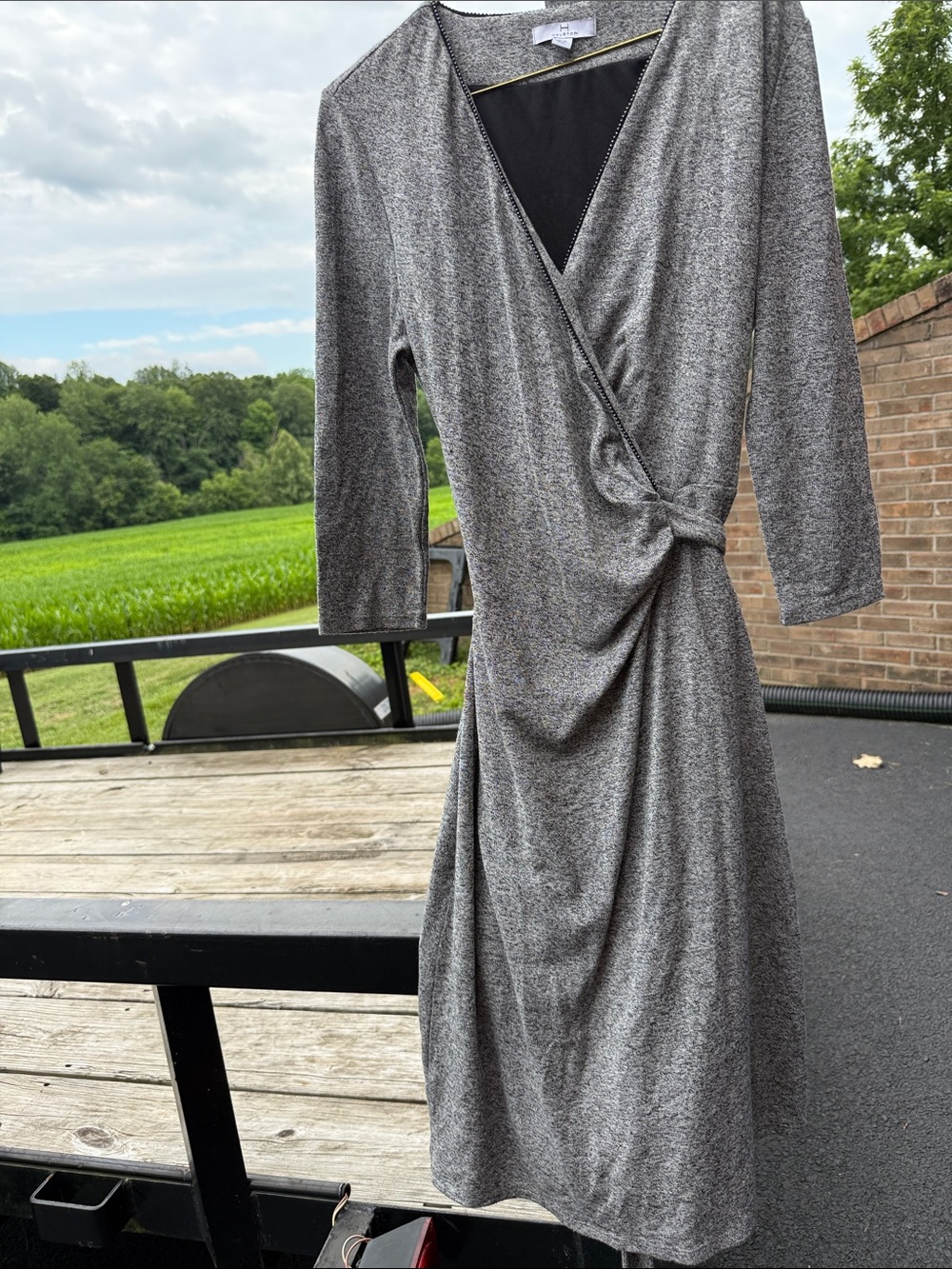 Halston Heritage Gray Wrap-Front Midi Dress